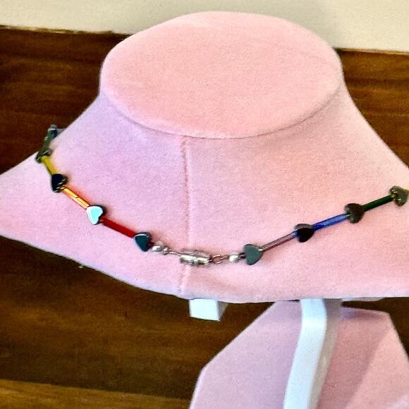 Super Cute Beaded Rainbow and Black Triangle Pride Necklace 18 Inches - Picture 4 of 5
